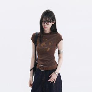 zuocisankon | Retro Cartoon Straight Shoulder Slim Fit T-Shirt
