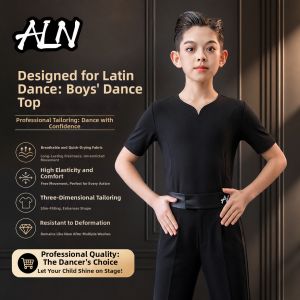 AILANGNA | Professional Short Sleeve Boys Latin Dance Practice Shirt