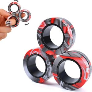 Magnetic Rings Fidget Toy ADHD Anxiety Magnetic Finger Spinner Coolest Magnet Stress Relief Toy for Kids Adults Teen Gifts