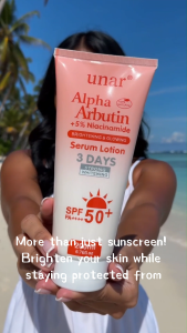 unar Sunscreen 200ml SPF50+ PA++++ Arbutin Niacinamide Whitening Sunscreen Protects Against Sun Damage & Fights Face and Body Suncream Facial Suitable forAll Skin Naturally Glowing Skin All Day Nourishing Hydration No White Cast Finish