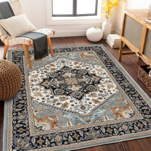 VIKAMA Nordic Vintage Rug Stain-Resistant and Durable Bedroom & Living Room Sofa Rug Wardrobe & Dining Room Floor Mat Home Decor