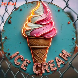 Aluminum Neon Ice Cream Sign Non-Illuminated Retro Wall Decor for Shops Cafes Sweet Summer