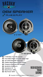 Bazoka Perodua and New Proton Oem Speaker Plug & Play For Perodua Axia Alza Myvi Bezza Viva Ativa Aruz 6 2-way Coaxial Speaker