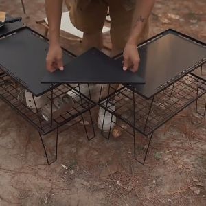 Steel table meja lipat Mesh Camping BBQ Rack equipment Stacking Storage Rack Picnic Outdoor folding Foldable Portable