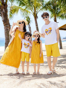 Bohemian Tassel Trim Family Matching Summer Dresses Beach Vacation Casual Feel Polyester Fiber Kids And Parents Clothing
