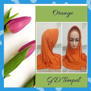 Jilbab Rempel Warna Orange Pet Garis Dua Syal Rempel