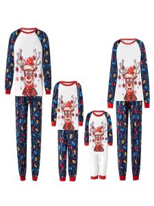 Christmas Family Parent-Child Wear Pajamas: Home Wear Colorful Balloon Pattern Cartoon Elk Printing Party Style Costume for Taking Photo