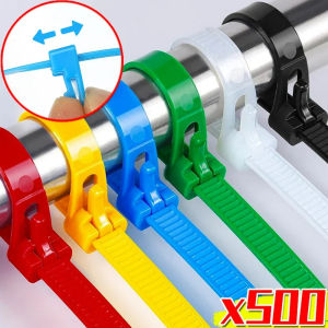 สายพันไนลอนยึดเกาะที่รัดสายไฟแบบคลายได้สามารถนำกลับมาใช้ใหม่ได้สายผูกสลิปน็อตตัวจัดระเบียบเนคไทมีซิป