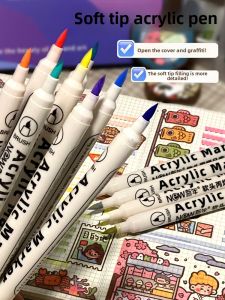 Soft Tip Acrylic Marker Pen 24 Colors Waterproof Non-fading Graffiti Drawing Pen Student Special Use Art Supplies