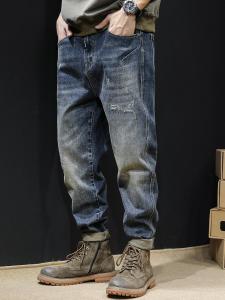 Elastic Straight Leg Jeans Mens Loose Fit Autumn Winter New Style Large Size Cone Shaped Mens Pants Retro Style Jeans