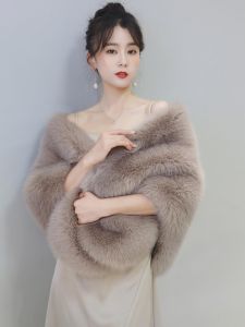 Fananini งานแต่งงาน เดรส ผ้าคลุมไหล่ ผู้หญิง ฤดูใบไม้ร่วง ฤดูหนาว ขนสุนัขจิ้งจอกเจ้าสาวใหม่ระดับไฮเอนด์ สำหรับงานกลางคืน ชุดราตรี ชุดกี่เพ้า แจ๊กเก็ตเสื้อคลุมขนสัตว์หรูหรา