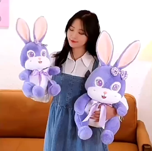 gấᴜ Bông Thỏ Tím Ngồi đeo nơ kẻ Thú Bông Thỏ tím tai dựng đáng yêu cho Bé K3T3