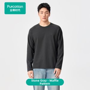 Purcotton | Waffle Texture Casual Spring Mens Long Sleeve T-Shirt