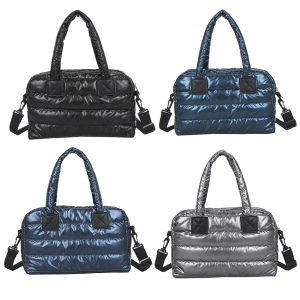 กระเป๋าถือลายตารางผ้านวมกระเป๋าลำลองผู้หญิงของผู้หญิงกระเป๋าช้อปปิ้งไนลอนของผู้หญิงกระเป๋าทรงพองสำหรับฤดูหนาวกระเป๋าสะพายด้านบน