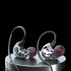 610A Quad Core 9D Surround Sound Bass Noise Cancelling Double Moving Coil Transparent Earphone with Built In Microphone