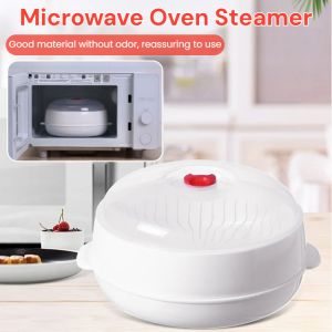 Microwave Oven Steamer Plastic Round Steamer with Lid Kitchen Utensils Special Food Heating Steamer for Vegetables Rice and Fish