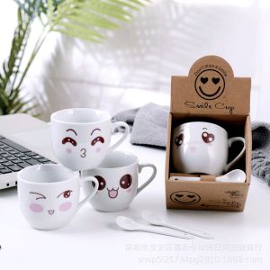 gelas teh emoji mug Keramik kopi teh lucu + sendok imut cangkir lucu karakter murah bisa cod