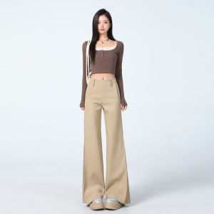 MNVZ American Style Casual Pants Womens Khaki Color Versatile Slimming Fashionable Long Trousers Retro Trendy Pants
