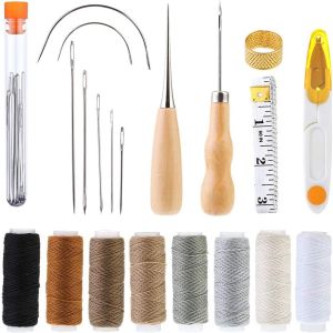 Leather Sewing Kit 29Pcs Leather Craft Tool with 8 Colors Sewing Thread Leather Sewing Needles for DIY Leather Craft Repair