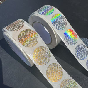1000 Pcs Flower of Life Stickers 2 Rolls Holographic Round Sealing Labels for Packaging Scrapbooking Journals & DIY Crafts