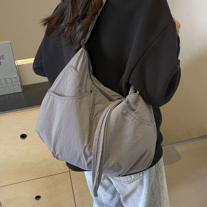 Retro Korean Style Nylon Dumpling Crescent Bag Large Capacity Solid Color Fashion Cool Personality Lazy Style Single Shoulder Slant Cross Bag