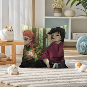 Bandai | Demon Slayer Kamado Siblings Anime Plush Pillow Cover Soft Short Plush Cushion Cover For Sofa Bedroom Home Decor Gift Decoration