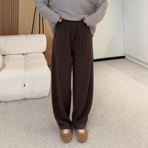 Fashionable High-Waist Drapey Wide-Leg Pants Womens Spring New Style Casual Loose Straight-Cut Sweatpants Polyester Fiber