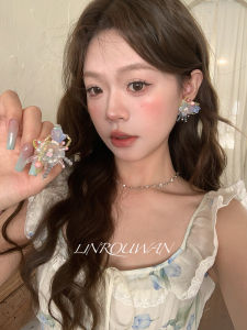 Dopamine Boosted Colorful Crystal Flower Beaded Earrings Handmade Original Design Fashion Jewelry for Young Girls