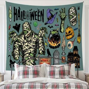 VIKAMA Retro Mummy Halloween Tapestry Ins American Cartoon Halloween Pumpkin Background Cloth Wall Decoration Room Decoration