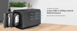 TerraMaster DAS D5 Hybrid HDD NVMe Enclosure - USB 3.2 Gen 2 10Gbps Type C 5Bay USB Storage Supports RAID 0/1/Single/JBOD Exclusive 2+3 RAID Hybrid Disk Array US Plug (Diskless)