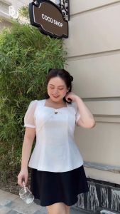 Áo peplum ngực tạo hình phối nơ BIGSIZE (55kg đến 95kg) - 23SSM17 - [BUstu Bigsize]