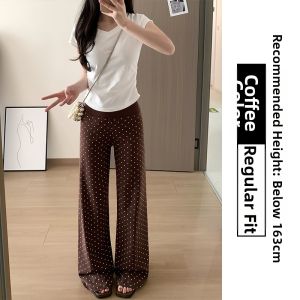 Polka Dot Slim Fit Flared Pants Breathable High Waist