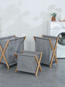 Large capacity folding dirty laundry basket wood material dirty clothes storage basket laundry bag