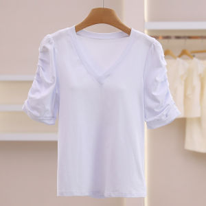 Simple Pure Color V-Neck Slim Fit Versatile Comfortable T-Shirt