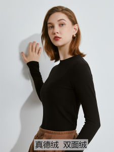 สองด้าน True Velvet คอกลมแขนยาวความร้อน เสื้อท่อนบน ผู้หญิง ชุดชั้นในสูง ยืดได้ เสื้อชั้นฐานหนาปานกลางแบบทําความร้อนได้เอง