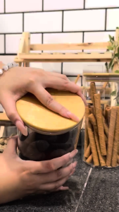 Airtight Round Glass Storage Jar with Bamboo Lid - Food Container Kitchen Organization Transparent Jar Balang Simpanan Kaca Bulat Kedap Udara 圆形密封玻璃罐