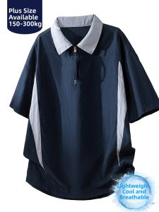 BINHANG | Color Block Semi-zip Casual Shirt Cool Breathable Loose Fit Stylish Large Size For Men