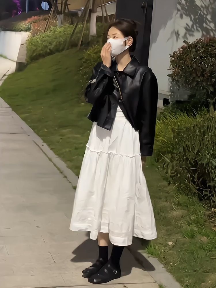 แจ็คเก็ตหนังสั้นสีดำ แจ็คเก็ตผู้หญิง แจ็คเก็ต PU 2024 แจ็คเก็ตสไตล์ฮ่องกง แจ็คเก็ตสไตล์อเมริกันย้อนยุค แจ็คเก็ตสำหรับผู้หญิงไซส์เล็ก