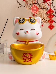 KAQIAO | Tượng Mèo Thần Tài Lớn Sáng Tạo Trang Trí Giá Đỡ Chìa Khóa