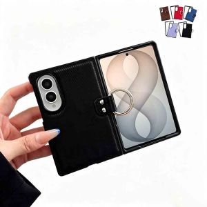 Phone Case for Samsung Galaxy Z Fold8 Ultra/8/7/6 Fabric‑Textured PU Leather Cover with Metal Ring Holder All‑Inclusive Shock‑Resistant Protective Phone Shell