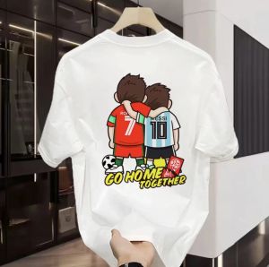 European Cup Short Sleeve T-Shirt Messi Cristiano Ronaldo CR7 World Cup Football Print American Sports Pure Cotton round Neck Ins Half Sleeve