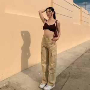 Boyfriend Kulot Jeans Cargo pants Highwaist Loose Korean style Wanita