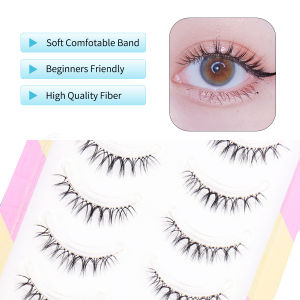 5 Pairs W7 False Eyelashes Wispy Soft Cluster Lashes Natural Thick Manga Eyelashes with Clear Band Korean Style Anime for Girls
