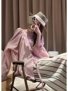 YUEZHONGWEI | เสื้อเชิ้ตผู้หญิงฤดูร้อนบางๆ หลวมๆ สีชมพูป้องกันแสงแดดสไตล์ฝรั่งเศส เสื้อคาร์ดิแกนเปิดไหล่ เสื้อคลุมกันหนาวแบบสวมหัว