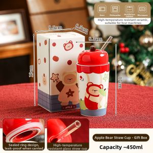 Mr.Snail | Christmas Gift Apple Ceramic Straw Cup