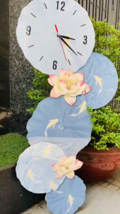 Tranh đồng hồ họa tiết sang trọng cách điệu hiện đại tone nâu TDL35