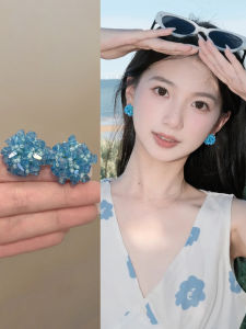 Hoa Tai Kẹp Ngọc Trai Màu Xanh Biển Cho Nữ Không Cần Lỗ Tai Thời Trang Mới 2025 Thiết Kế Độc Đáo Phong Cách Du Lịch Biển