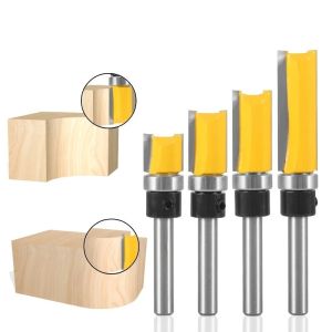 4pcs1/4-Inch Shank Bearing Guided Pattern Router Bit - Woodworking Edge Trimming Tool with Double-Edged Straight Cutter