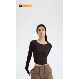 HUIESON เสื้อโยคะเพรียวบางระบายอากาศและกระชับสัดส่วนชุดโยคะรัดเอวแขนยาว