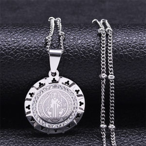 Catholic Saint Benedict Medal Pendant Necklace Stainless Steel San Benito Necklaces Religious Jewelry colar feminino N8085S02